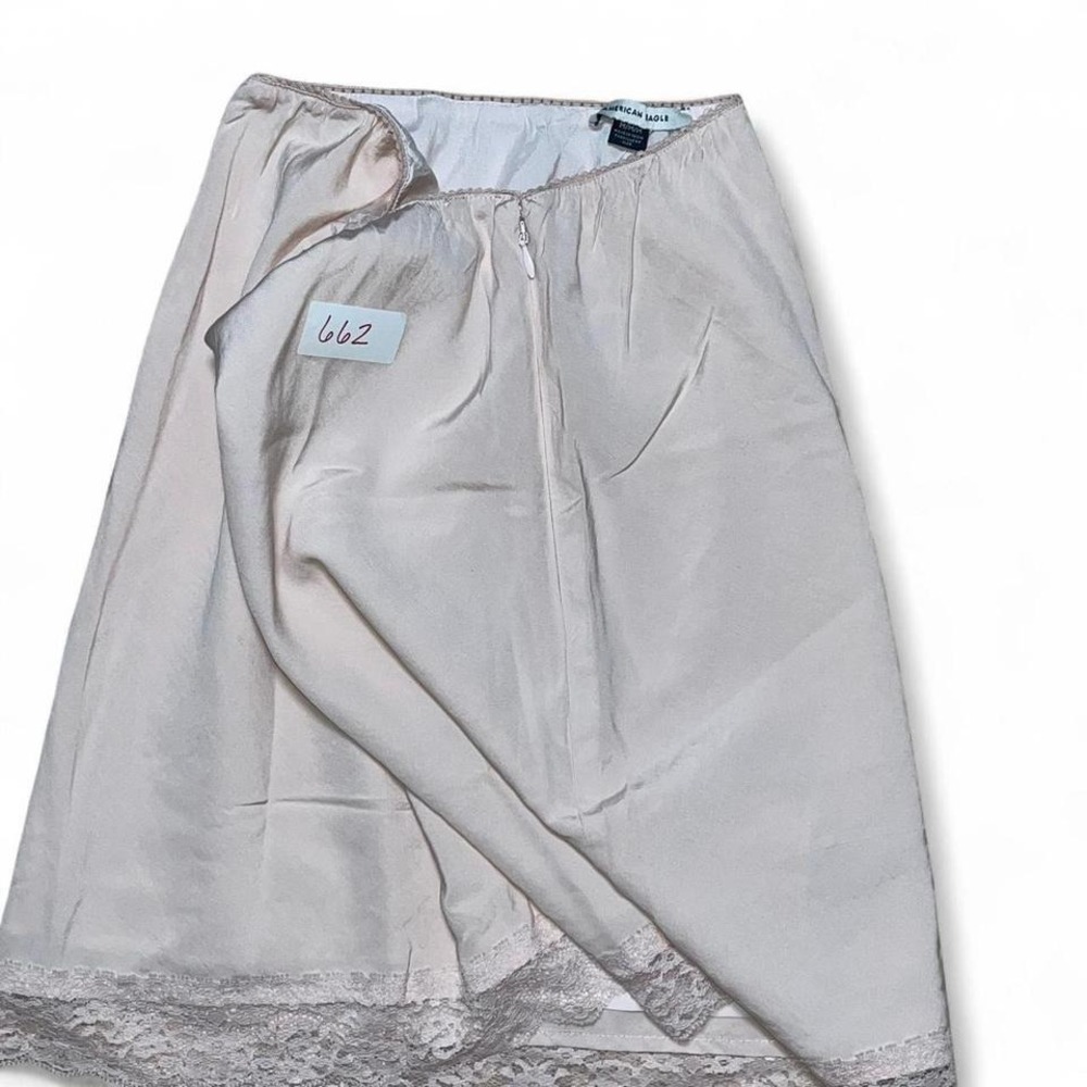 American Eagle Satin Lace Trim Slip Skirt NWT Side Zip | Medium | Minimalist - Picture 3 of 6